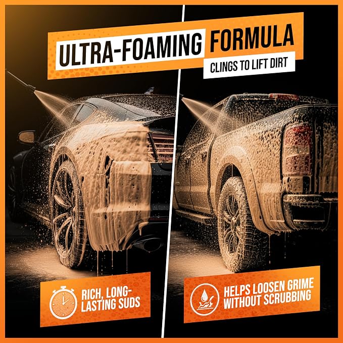 SwiftJet Orange Foam Car Wash Soap – pH Balanced Super Soapy Shampoo & Surface Cleaner – Thick Foaming Suds for Cars, Trucks, SUVs & Boats – Streak-Free Shine, Safe on Wax & Sealant (16 FL OZ)