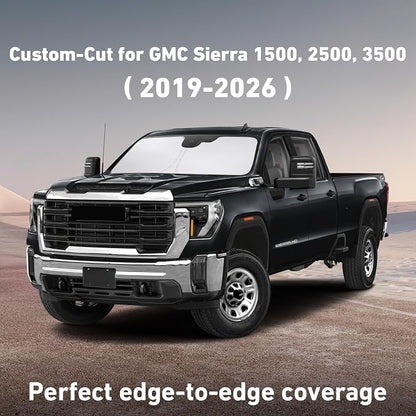 EcoNour Windshield Sunshade Compatible for GMC Sierra 1500 2500 3500 2019-2024 2025 2026, Sun Visor for Front Window Sun Shade Cover, UV Heat Blocker & Protector, Car Accessories