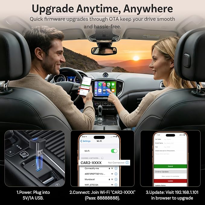 Ottocast Mini Core 2026, 2-in-1 Wireless CarPlay Adapter & Android Auto Adapter – Auto-Switch, Plug & Play, WiFi 6, Fast Reconnect, Mini & Stable