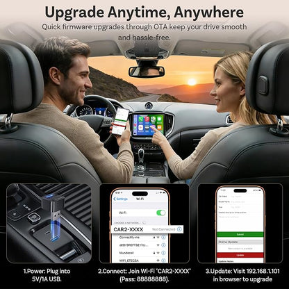 Ottocast Mini Core 2026, 2-in-1 Wireless CarPlay Adapter & Android Auto Adapter – Auto-Switch, Plug & Play, WiFi 6, Fast Reconnect, Mini & Stable