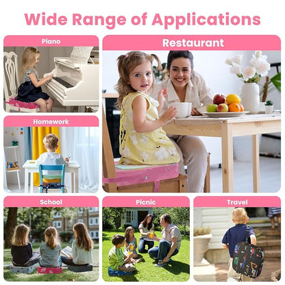 Toddler Booster Seat for Dining Table, 4" Kids Booster Seat for Kitchen Chair with Non-Slip Bottom, Portable Detachable Washable Increasing Cushion with 2 Adjustable Straps (Princess)