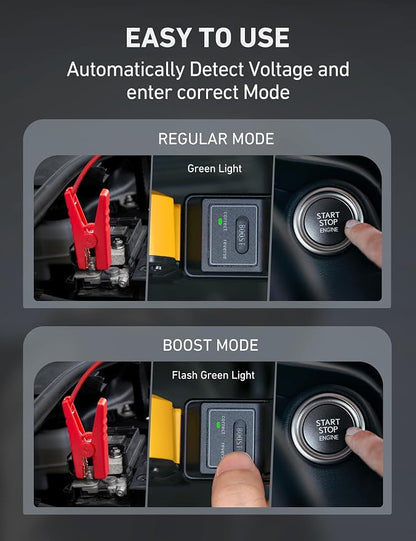 AstroAI S8 Car Battery Jump Starter, Car Jumper Starter Battery Pack for Up to 6.0L Gas & 3.0L Diesel Engines, 12V Portable Jump Box with 3 Modes Flashlight and Jumper Cable(Yellow)
