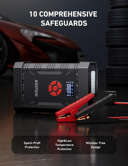 AstroAl A30 Jump Starter with Air Compressor, 4000A &150PSI Portable Car Battery Jump Starter (10.0 Gas/8.0LDiesel) with Tire Inflator, 12V Battery Charger, 18W Quick Charge, Jumper Cables, Lights