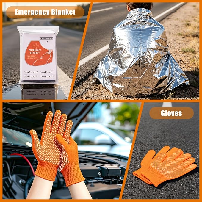 Car Roadside Emergency Kit Automotive Car Safety Kits for Vehicles Woman Man Teen Orange