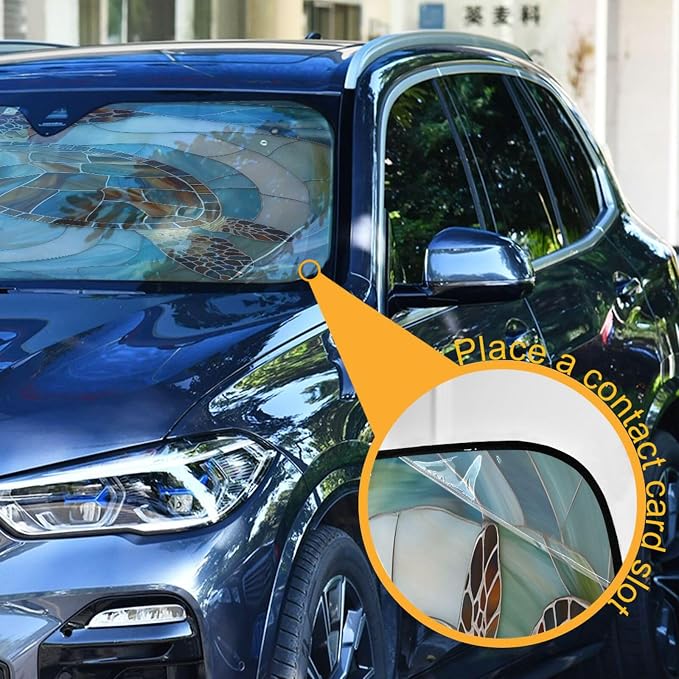 Sea Turtle Glass Ocean Windshield Sunshade Car Sun Shade Front Window Shade for Truck SUV Blocks UV Rays Sun Reflector Visor Protector Accordion Folding