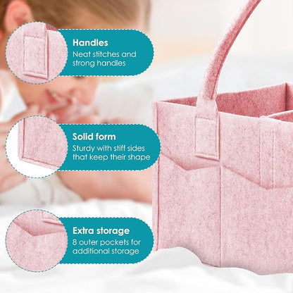 Cute Castle 2 Pack Diaper Caddy Organizer - Portable Baby Caddy Organizer with Handle, Nursery Storage Bin and Car Organizer for Girls, Boys - Baby Gift Basket - Pink, Large