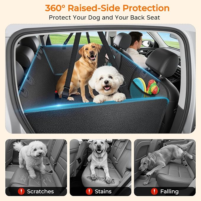 URPOWER Upgraded PU Leather Back Seat Extender for Dogs - Large Hard Bottom Dog Car Seat Cover Holds 550lbs, Waterproof Dog Hammock Pet Bed with High-Density Foam Non-Slip Backseat Protector