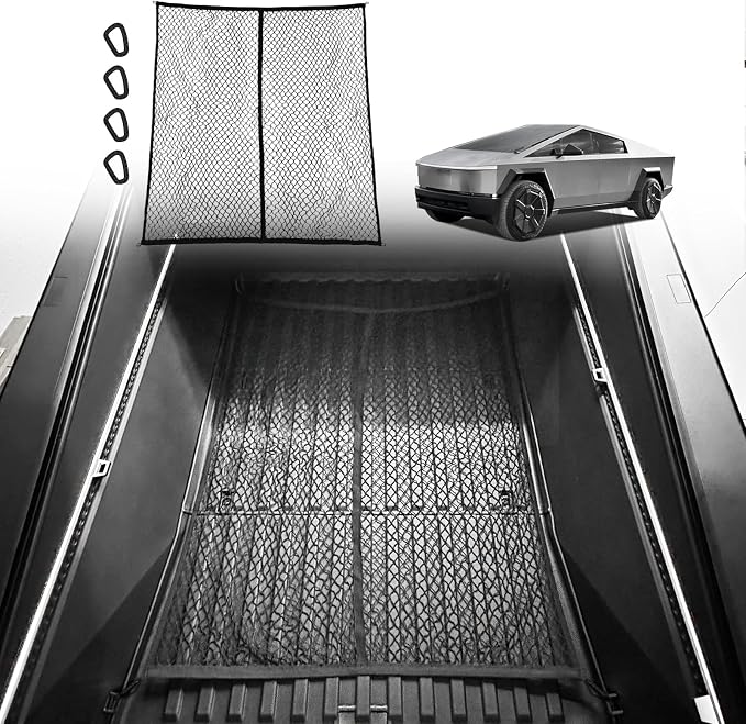 BestEvMod Cargo Mesh Net for Pickup Truck Bed Fit for Tesla Cybertruck 2026 2025 2024 Accessories Mesh Extra Strong Hook Stretchable Trunk Organizer Cargo Net (Whole Bed, Reinforced POM Hooks)