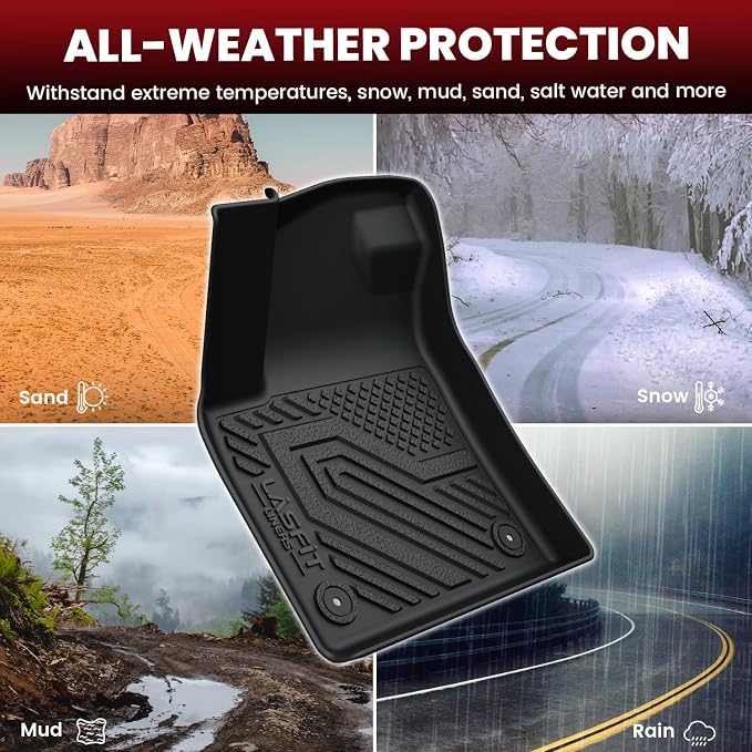LASFIT Floor Mats & Cargo Liner for VW Atlas Cross Sport 2020-2026, All Weather TPE Custom Fit Floor Liners 1st and 2nd Rows Car Mats & Cargo Mat for Volkswagen Atlas Cross Sport Accessories, Black