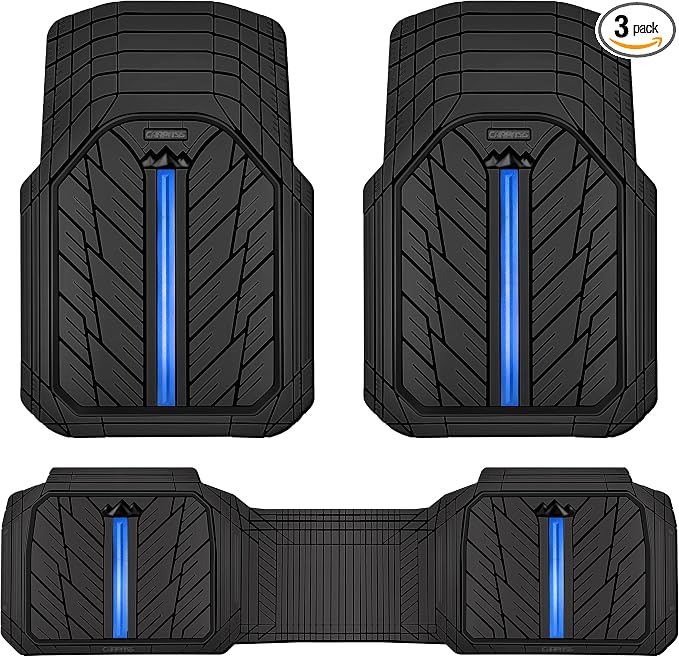CAR PASS Rubber Floor Mats for Cars, Car Mats Full Sets DeepDish,Universal S~L Size Trim-to Fit Automotive Floor Mat for Truck Van SUV, Heavy Duty Waterproof All-Weather Floor liner Durable Black Blue