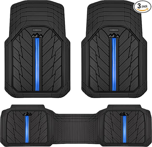 CAR PASS Rubber Floor Mats for Cars, Car Mats Full Sets DeepDish,Universal S~L Size Trim-to Fit Automotive Floor Mat for Truck Van SUV, Heavy Duty Waterproof All-Weather Floor liner Durable Black Blue