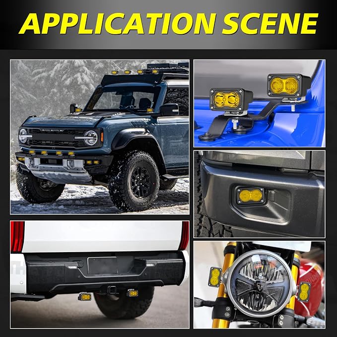 Yellow LED Pods, AKD Part 3 Inch Flood CREE LED Fog Lights 40W Yellow Small Chase Pod Lights Ditch Lights Off Road Driving Lights 2 Packs for Dirt Bike Motorcycle Truck UTV ATV SUV Surron