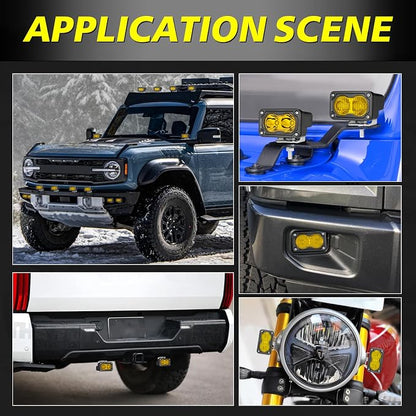 Yellow LED Pods, AKD Part 3 Inch Flood CREE LED Fog Lights 40W Yellow Small Chase Pod Lights Ditch Lights Off Road Driving Lights 2 Packs for Dirt Bike Motorcycle Truck UTV ATV SUV Surron