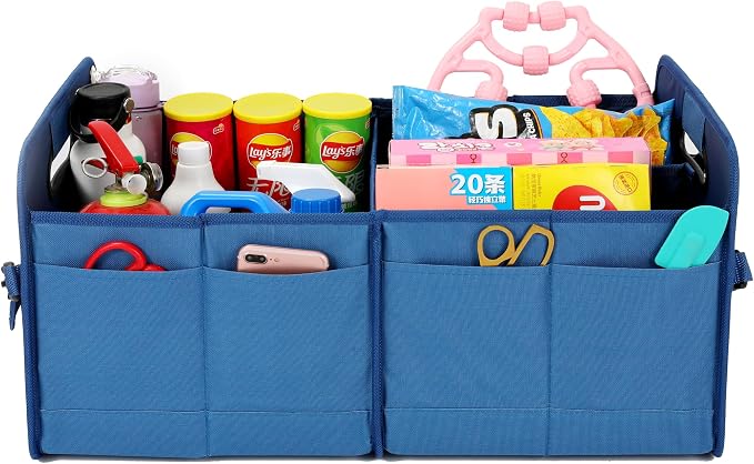 AOKJOY Car Trunk Organizer Car Storage Organizer Collapsible Multi Compartment Car Organizer Adjustable Straps Car Organizer for SUV(Slate Blue)