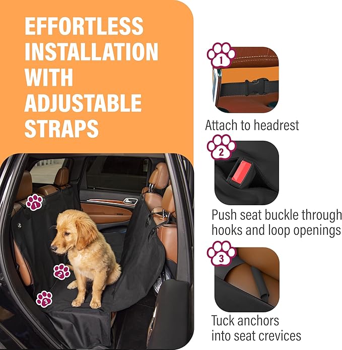 Active Pets Waterproof Hammock Standard Car Seat Cover, Fits Sedans Hatchbacks Crossovers Coupes Compact Vehicles, Secure Convertible Travel Bed Protects Backseat Cargo from Dogs, Black w/Orange Trim