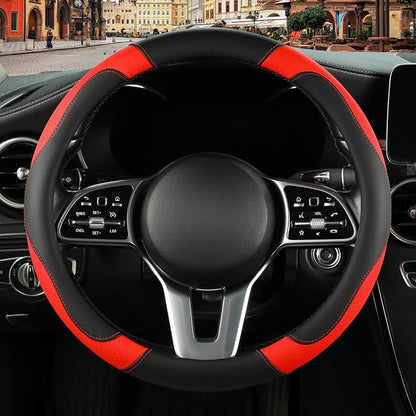 Microfibre Leather Auto Car Steering Wheel Cover,Anti Slip 15 Inch,Black and Red