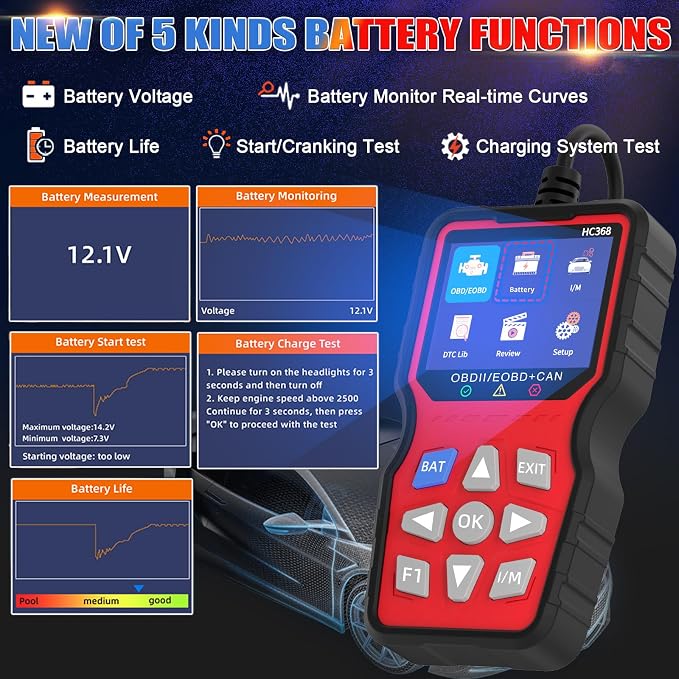 OBD2 Scanner Professional, Car Diagnostic Tool with Live Data & Battery Tester – Works for BMW, Audi, Mercedes, VW & All Cars 10 Modes, Check Engine Light Reader, Oil Reset, Smog Test