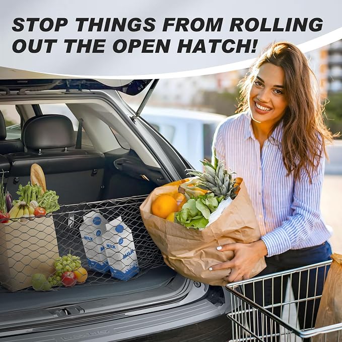 Karltys Envelope Style Cargo Net for Kia Sportage 2023 2024 2025 2026, Elastic Rear Trunk Cargo Net for 2025 Sportage Accessories Heavy Duty Nylon Mesh Storage Netting Organizer with Metal Hooks