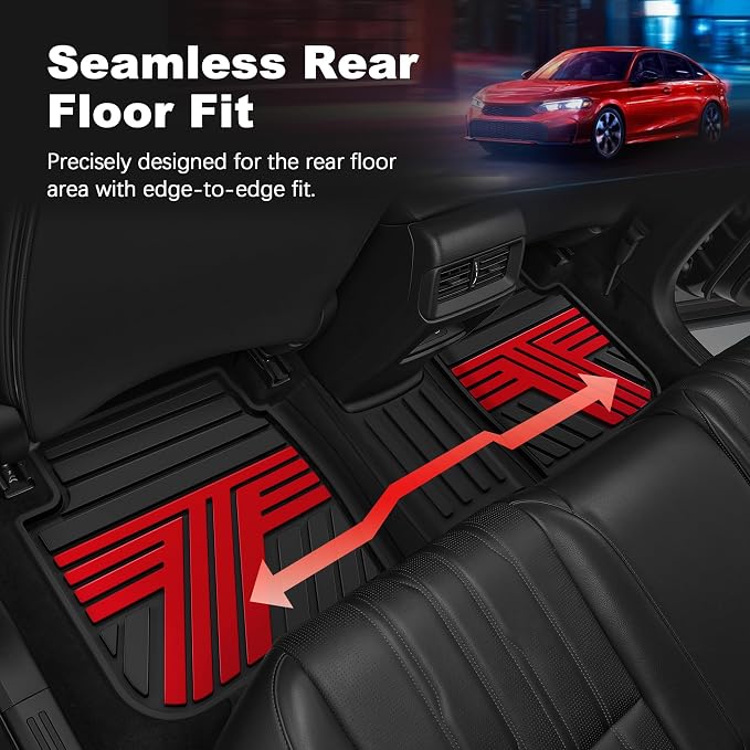 Floor Mats Fit for Honda Civic 2022-2025 2026 Sedan Hatchback Si (Include Sport), with&w/o USB Port | for Acura Integra 2023-2026, All Weather Car Floor Liners, Black & Red (Not for Hybrid)