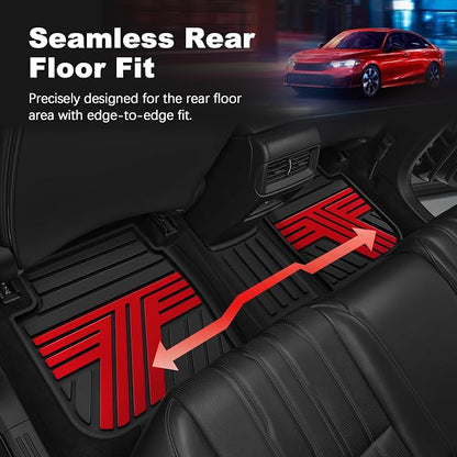 Floor Mats Fit for Honda Civic 2022-2025 2026 Sedan Hatchback Si (Include Sport), with&w/o USB Port | for Acura Integra 2023-2026, All Weather Car Floor Liners, Black & Red (Not for Hybrid)