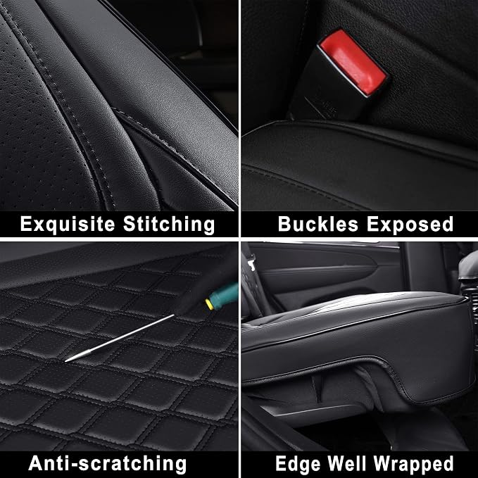 Huidasource Car Seat Covers for Grand Cherokee, 2pcs Full Coverage Leather Custom Automotive Interior Seat Cushion Cover Fit for Grand Cherokee 2011-2021 (Front Pair/Black)