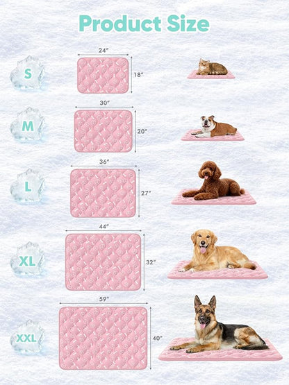 Rywell Dog Cooling Mat 2.0,Soft Blush Pink, 44" x 32" Thick & Durable Cooling Mat for Extra Large Dogs, Long-Lasting Cool with Waterproof & Color-Changing Arc-Chill Tech (Q-Max>0.5) Washable&Non-Toxic