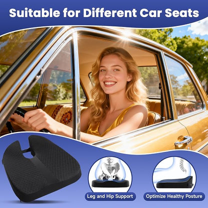 Heightening Car Seat Cushion for Car Seat Truck Driver for Broader Vision, Long Truck Seat Cushion Pressure Relief Cushion for Long Driving with Adjustable Strap Breathable Cover