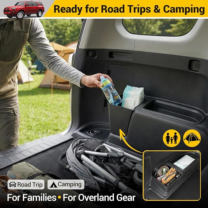 Rear Trunk Organizer for 2010-2024 Toyota 4Runner 5-Seat 2nd Row Accessories, Storage Bin Trunk Side Storage Box Cargo Tray for 10-24 4 Runner(Left Side,Not for 7-Seat)