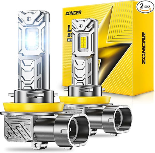 H11 LED Bulb, 60000LM 6500K Cool White, Real 1:1 Size to H9 Bulbs Plug N Play, IP68 60000hrs Lifespan Light Bulbs, Pack of 2