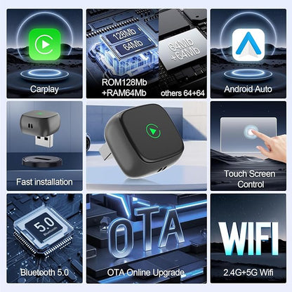 2026 Upgraded Wireless CarPlay Adapter & Android Auto, 2 in 1 Mini Dongle with Cooling Vents for Stable Connection, Converts Wired to Wireless, 5GHz WiFi No Delay, Plug & Play for Factory Wired Cars