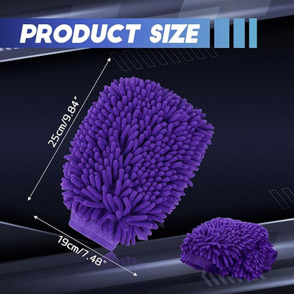 wuyaoyao 2PCS Car Wash Mitt, 10.14"×7.12" Chenille Microfiber Car Wash Mitts, Scratch-Free & Lint-Free, Absorbent Double Sided Clean Glove for Cars Cleaning, Auto Cleaning Supplies (Dark Purple)
