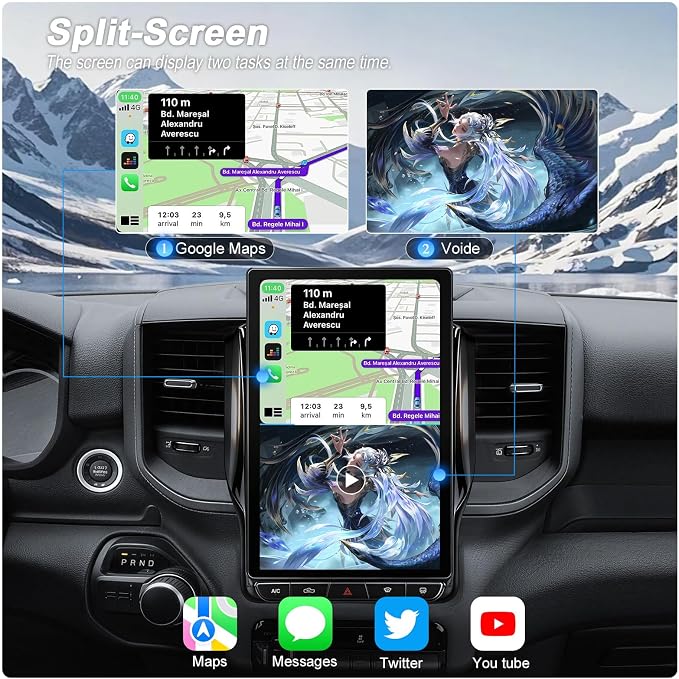 12.95" T-Style Car Radio Upgrade for 2019-2023 Dodge Ram (1500 2500 3500 4500 5500) Rearview Camera Adapter