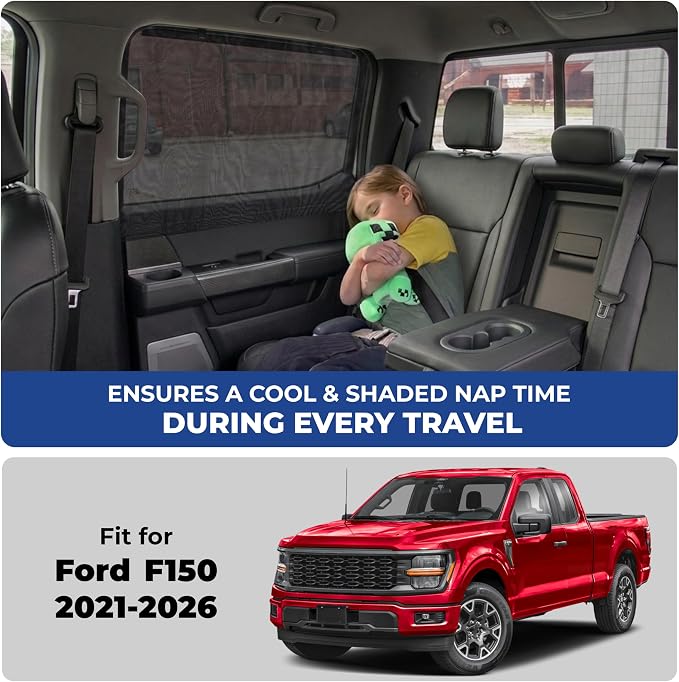 EcoNour Car Window Screen for Ford F-150 (2021-2026) 2 Pack | Breathable Mesh Camping Window Covers | 100% Protection from Bugs, Mosquito & UV | Baby Safe Privacy Blackout Net | Car Accessories