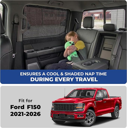 EcoNour Car Window Screen for Ford F-150 (2021-2026) 2 Pack | Breathable Mesh Camping Window Covers | 100% Protection from Bugs, Mosquito & UV | Baby Safe Privacy Blackout Net | Car Accessories