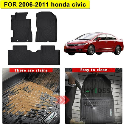 All Weather Floor Mats Fits for Honda Civic 2011 2010 2009 2008 2007 2006(Only Sedan Model),TPE Rubber Liners Accessory for 2006-2011 Odorless 1st & 2nd Row Anti-Slip Mats Black