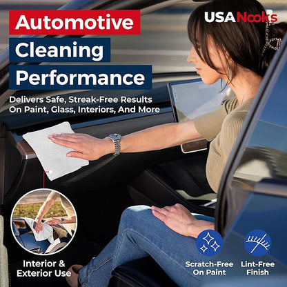 USANOOKS Microfiber Cleaning Cloth - White - 8Pcs (12.5x12.5 inch) High Performance - 1200 Washes, Ultra Absorbent Car Towel Traps Grime & Liquid for Streak-Free Mirror Shine - Car Washing Cloth