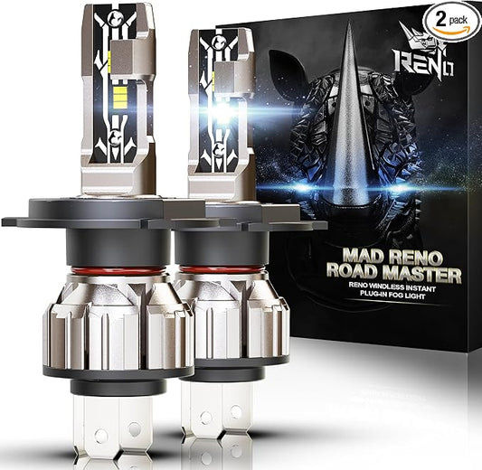 RENO H4 Bulb, H4 9003 Fog Bulbs 6500K White Fanless In Line HB2 9003 H4 Light Bulbs 32000LM No Adapter Required, Easy Install Plug N Play, Pack of 2