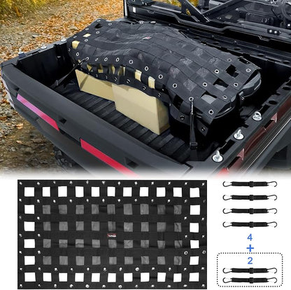 StarknightMT Cargo Net with Adjustable Straps Compatible with Truck Pickup UTV Polaris Ranger General Can-am Defender Commander Kawasaki Mule CFmoto UForce 45.7 * 27.2 inch Black Nylon