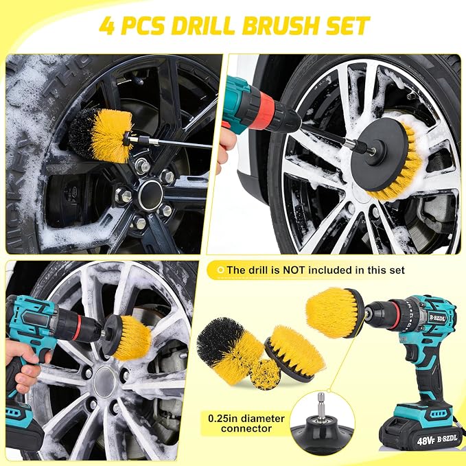 Nilight 52PCS Car Detailing Kit Auto Cleaning Tools Wash Set with Storage Carry Bag Home Use for Interior Exterior Deep Clean Polish Car Care Windshield Dashboard Seat Air Vents Wheels Tires, Yellow