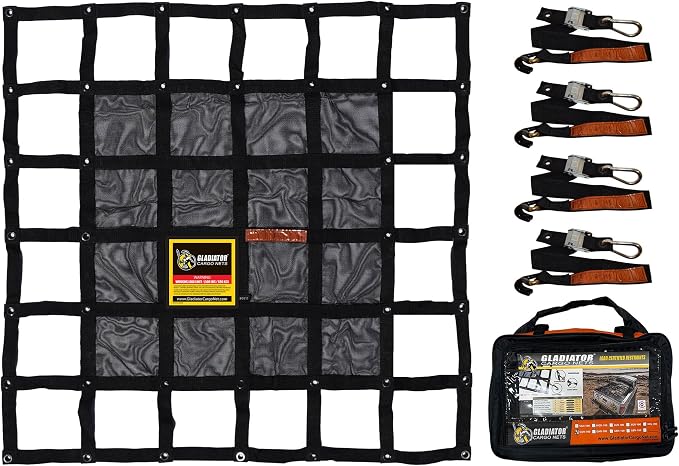 Gladiator Cargo Nets - Heavy Duty Cargo Net - Truck Organizer-Interior-Roof Rack-Jeep-SUV- Baja-Camping -(GBN-100) 4' x 4'