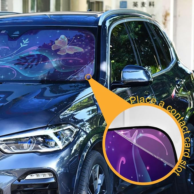 Fantasy Butterfly Flowers Windshield Sun Shade for Car Auto SUV Truck Foldable Front Window Sunshade Sun Visor Protector Block UV Rays Reflect Heat, 55" x 28"