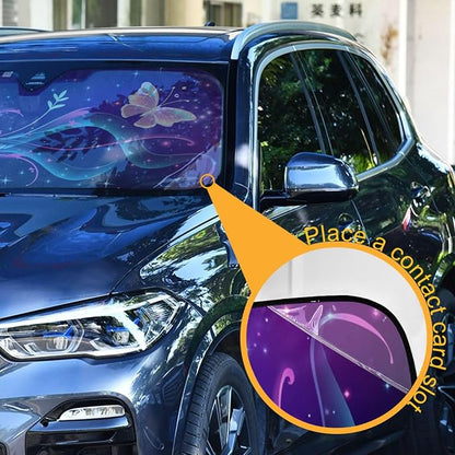 Fantasy Butterfly Flowers Windshield Sun Shade for Car Auto SUV Truck Foldable Front Window Sunshade Sun Visor Protector Block UV Rays Reflect Heat, 55" x 28"