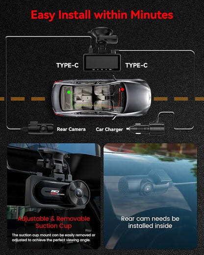 IIWEY 4K+4K Dash Cam Front and Rear, Dual STARVIS Sensor, 5G WiFi-6 (up to 20MB/s) with App, 128G SD Card Included, GPS, Dash Camera for Cars with 24/7 Parking Mode, 3.18 Inch IPS, 170° Wide Angle