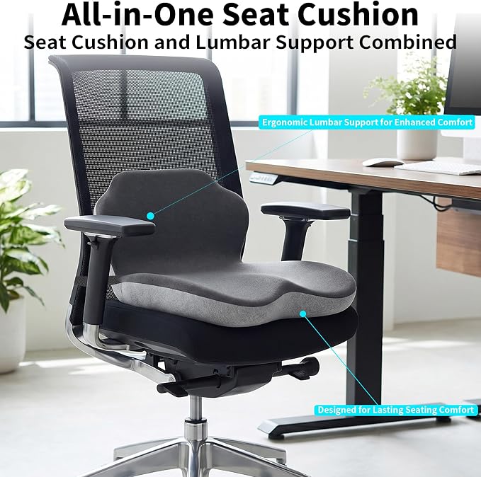 Truck Driver Seat Cushion Memory Foam L-Shaped Ergonomic Cushion for Office Chairs Comfort & Support for Long Sitting Memory Foam U-Shape Tailbone Relief + L-Shape Back Cushion