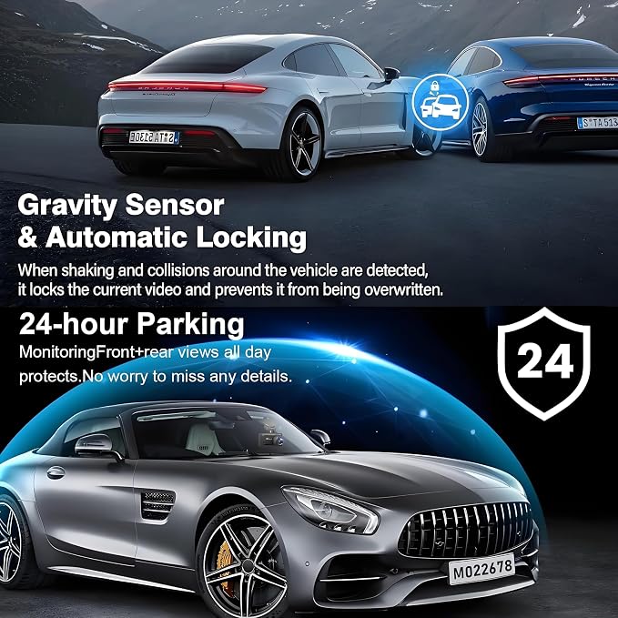 3 Channel 4K WiFi Dash Cam, 4K+1080P+1080P Front Inside and Rear, Triple Dash Camera with 32GB Card, APP Control, G-Sensor, 24 Hours Parking Mode, Loop Recording, Night Vision