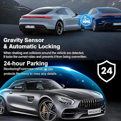 3 Channel 4K WiFi Dash Cam, 4K+1080P+1080P Front Inside and Rear, Triple Dash Camera with 32GB Card, APP Control, G-Sensor, 24 Hours Parking Mode, Loop Recording, Night Vision