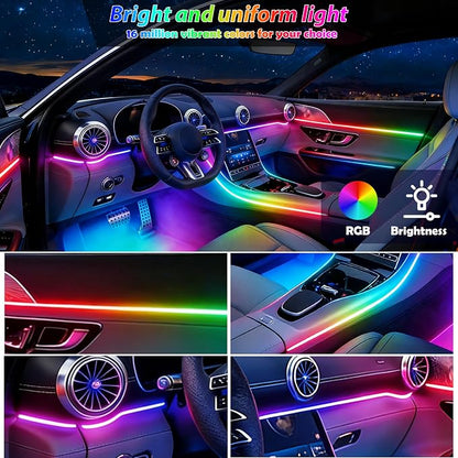 RGB-IC Car Led Strip Lights, Interior Car Lights, App and Remote Control Ambient Lighting Kit with 16 Million Colors Fiber Optics&Music Sync Rhythm, USB Neon Light Accessories for Center Console&Door