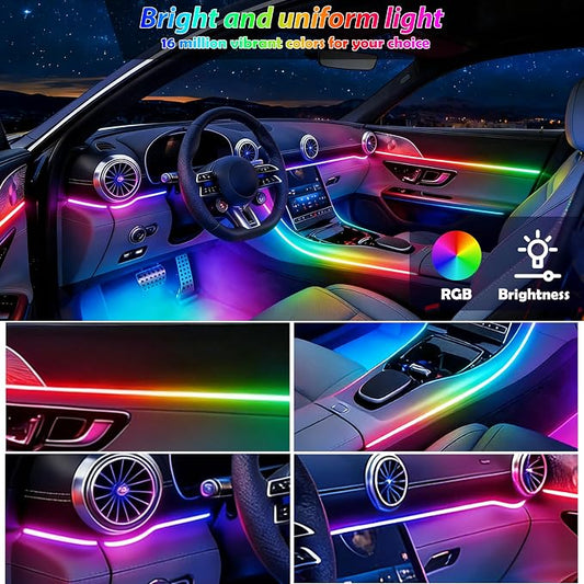 RGB-IC Car Led Strip Lights, Interior Car Lights, App and Remote Control Ambient Lighting Kit with 16 Million Colors Fiber Optics&Music Sync Rhythm, USB Neon Light Accessories for Center Console&Door