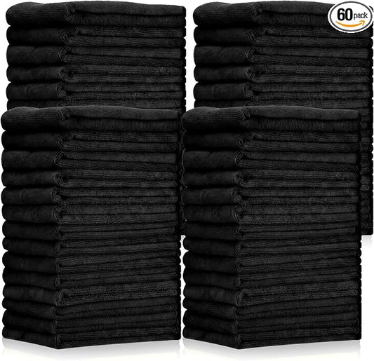 Tallew 60 Pcs Black Microfiber Towels: 16"x16" Microfiber Drying Towels Bulk Micro Fiber Car Cleaning Cloth for Cars Drying Washing Polishing Cleaning Household Supplies