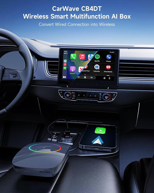 Wireless Carplay Adapter - Magic AI Box CarPlay Android Auto Wireless, Dual Wi-Fi & BT, Gen AI, HDMI Output, USB Playback, OBD, Video Box for YouTube, Netflix, Prime Video, Spotify CB4BT